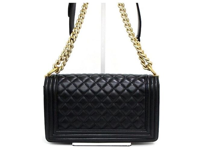 Chanel Borsa a tracolla da donna Boy Medium in lambskin nero con catena dorata - vista 5