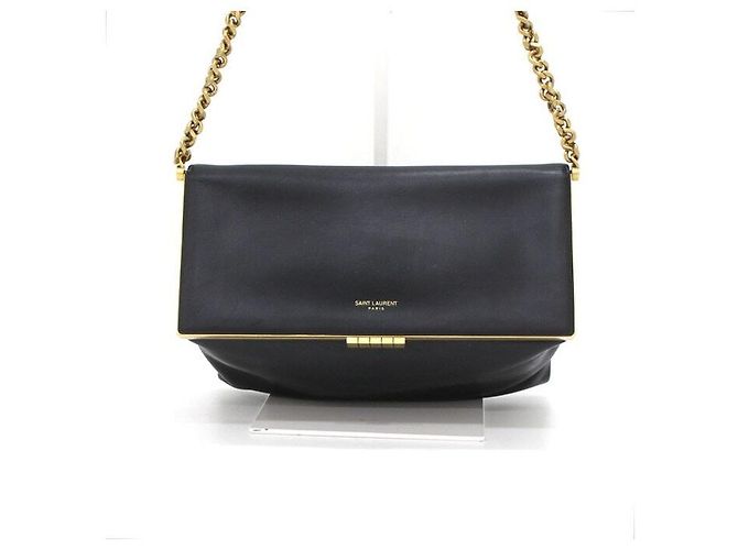 Saint Laurent Sac Tote et épaule moyen en cuir lisse noir avec chaîne - vue 2