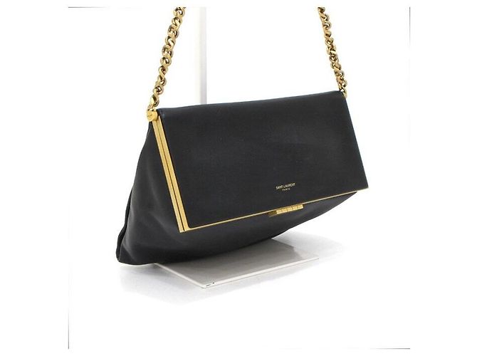 Saint Laurent Sac Tote et épaule moyen en cuir lisse noir avec chaîne - vue 4