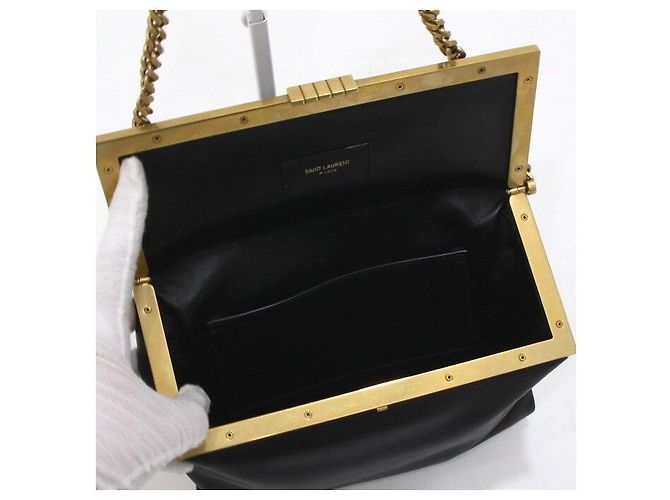 Saint Laurent Sac Tote et épaule moyen en cuir lisse noir avec chaîne - vue 6