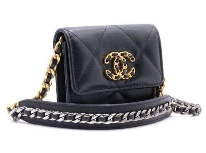 Chanel 19 Borsa a tracolla Chanel Flap Mini Card Wallet con catena Nero - vista 3