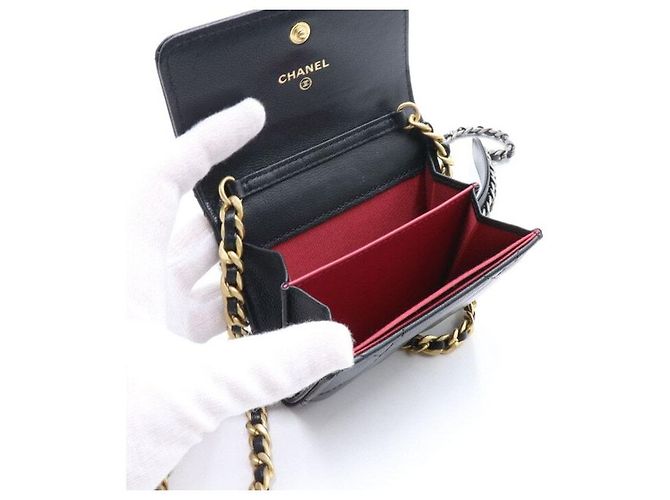 Chanel 19 Borsa a tracolla Chanel Flap Mini Card Wallet con catena Nero - vista 6