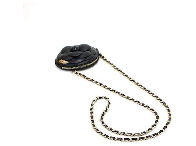 Chanel Mini borsa a tracolla con catena e CC Camelia dorata Nero - vista 10