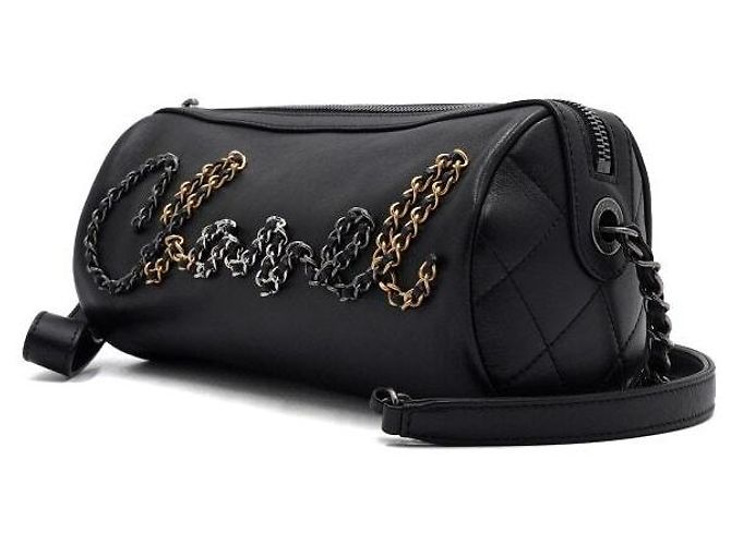 Chanel Borsa Bowling in pelle nera con logo e catena argentata Nero - vista 2