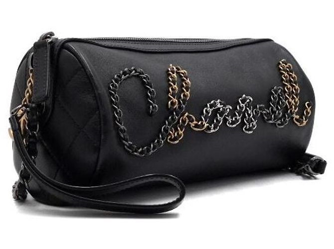 Chanel Borsa Bowling in pelle nera con logo e catena argentata Nero - vista 3