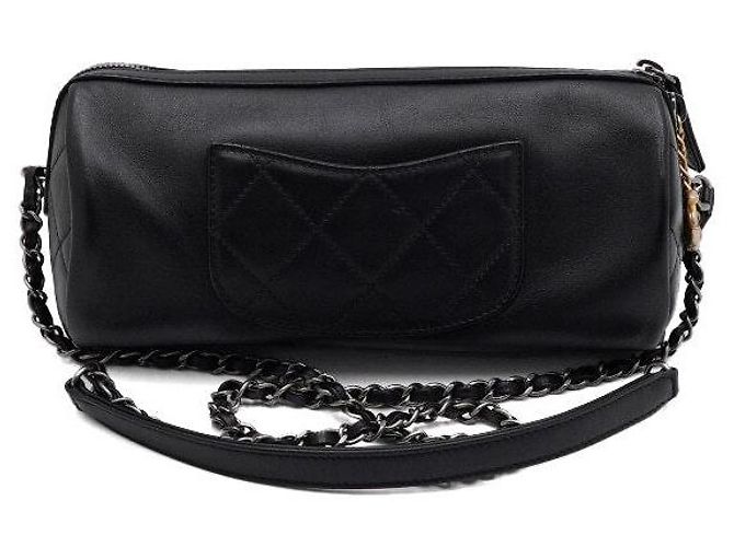 Chanel Borsa Bowling in pelle nera con logo e catena argentata Nero - vista 4