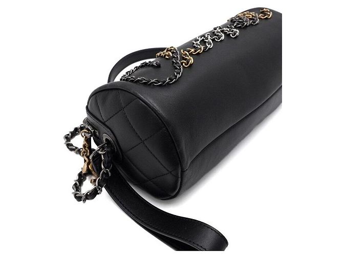 Chanel Borsa Bowling in pelle nera con logo e catena argentata Nero - vista 7