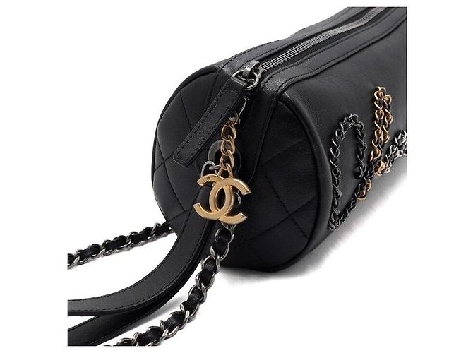 Chanel Borsa Bowling in pelle nera con logo e catena argentata Nero - vista 8