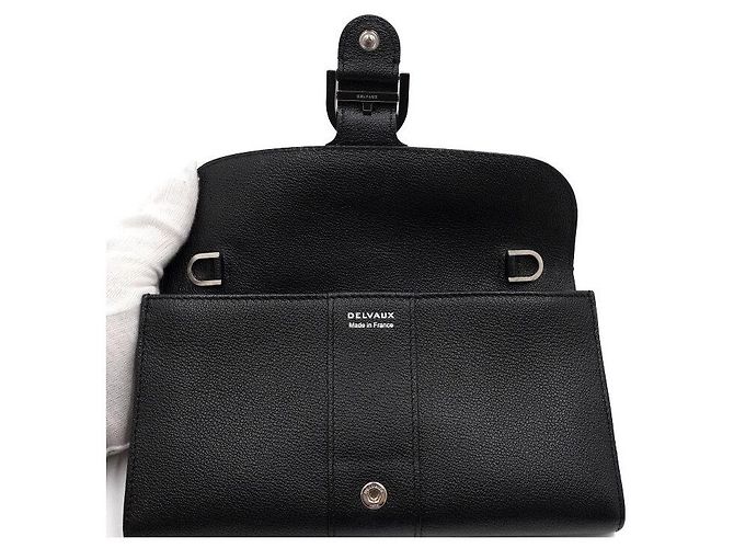 Delvaux Portafoglio Lungo Brillant in Vitello Rodeo Nero con Catena Argentata Crossbody - vista 7