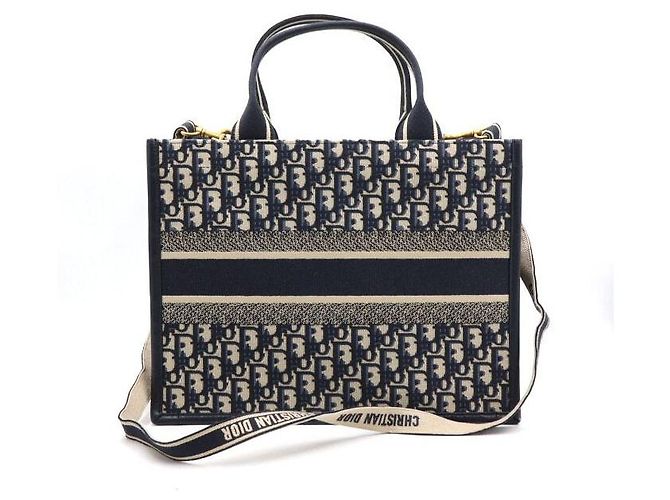 Dior Borsa Tote e Borsa a Tracolla Medium in Pelle Blue Oblique - vista 4