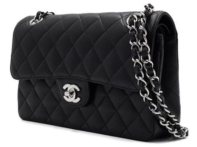 Chanel Borsa a tracolla Classic Small Flap CC in pelle caviar nera con catena argentata Nero - vista 3