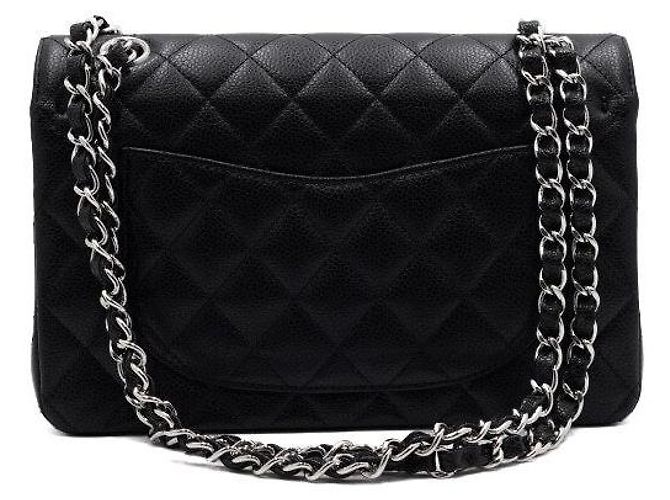 Chanel Borsa a tracolla Classic Small Flap CC in pelle caviar nera con catena argentata Nero - vista 5