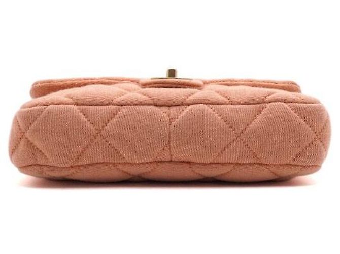 Chanel Mini borsa a tracolla con patta e catena in tela jersey rosa - vista 7