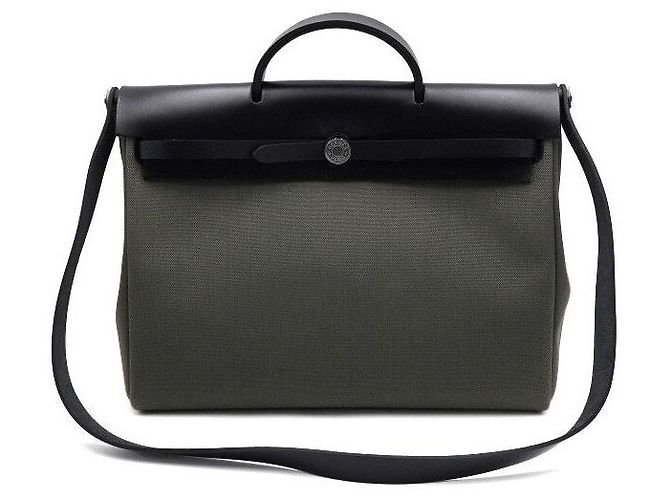 Hermès Borsa Tote Hunter in Tela Militare per Uomini e Donne Verde - vista 2