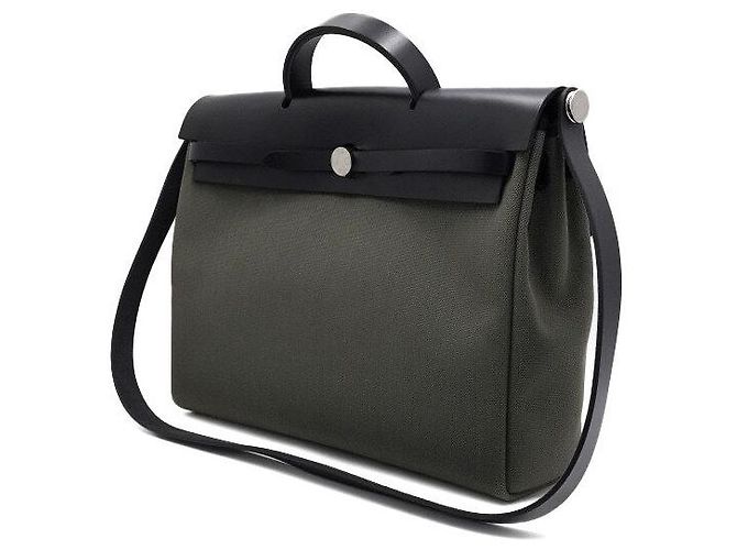 Hermès Borsa Tote Hunter in Tela Militare per Uomini e Donne Verde - vista 3