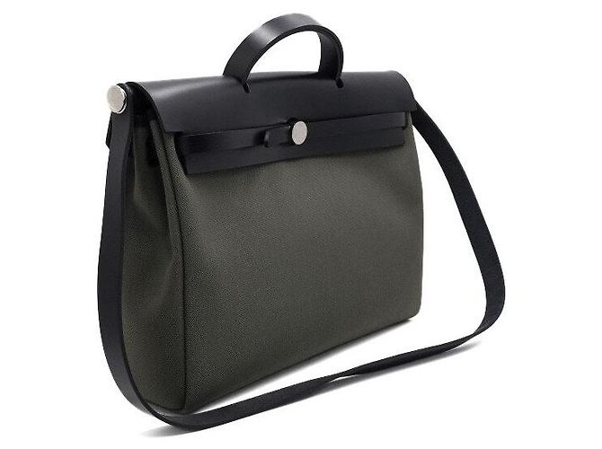 Hermès Borsa Tote Hunter in Tela Militare per Uomini e Donne Verde - vista 4