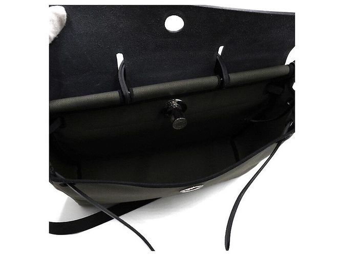 Hermès Borsa Tote Hunter in Tela Militare per Uomini e Donne Verde - vista 6