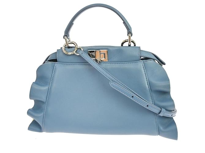 Fendi Peekaboo Leather Mini Blu - vista 2