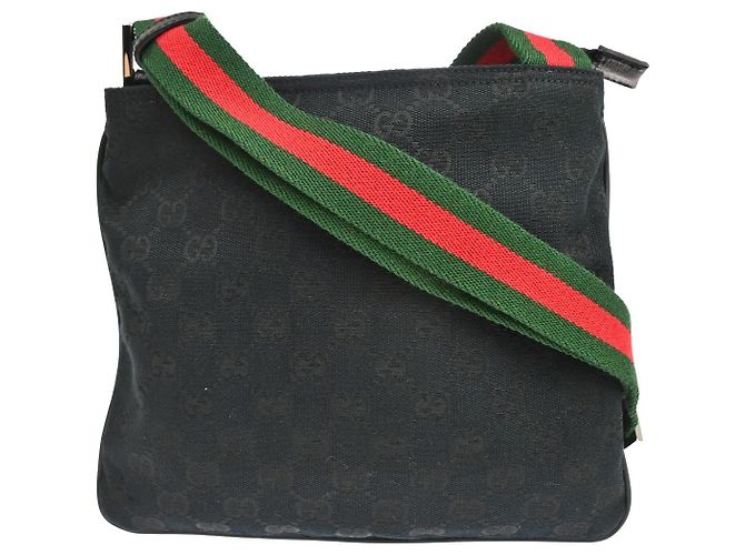 Borsa a tracolla Gucci Web Strap Zip in canvas GG e pelle Small Nero - vista 2