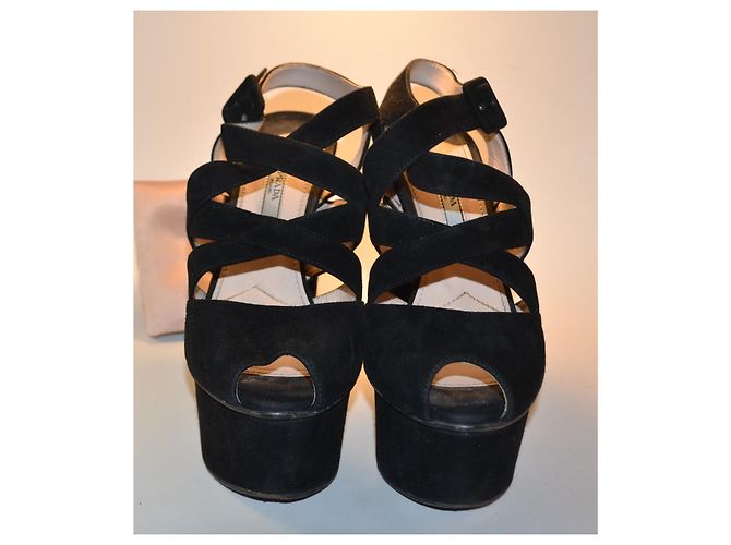 Sandali con plateau Prada in camoscio nero - vista 3