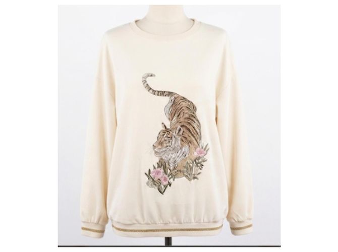 Stella Mc Cartney Stella McCartney Oversized Sweatshirt mit Tiger-Stickerei (Made in Italy) Beige - Ansicht 2
