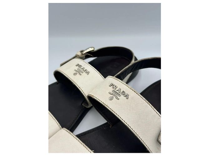 Prada White Saffiano Leather Sandals - view 8