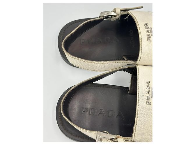 Prada White Saffiano Leather Sandals - view 9