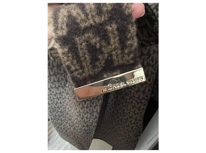 Michael Kors Wool Blend Logo Jacquard Wrap Belted Brown  Coat size L Monogram - view 4