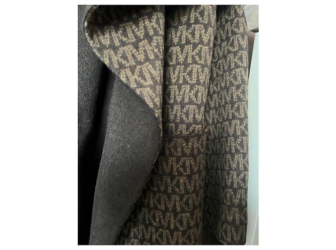Michael Kors Wool Blend Logo Jacquard Wrap Belted Brown  Coat size L Monogram - view 5