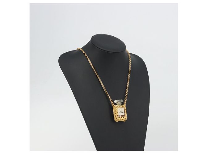 Collana Profumo CHANEL Metallo Tono Oro Trasparente CC Auth 194412 - vista 12