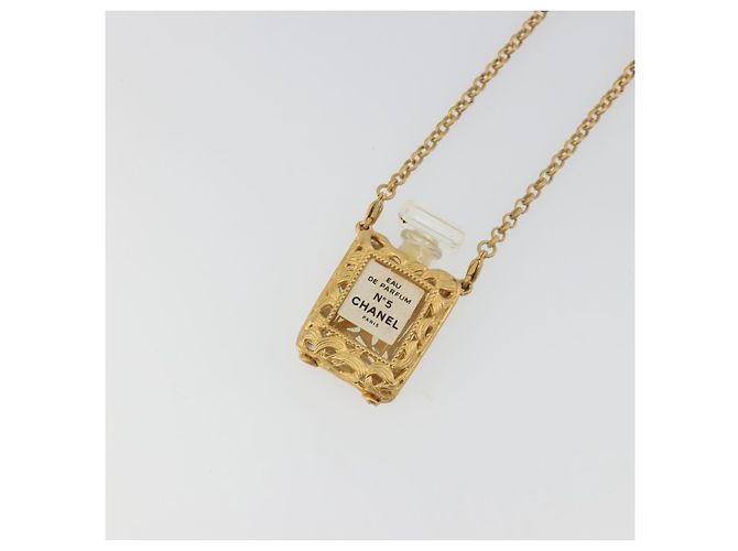 Collana Profumo CHANEL Metallo Tono Oro Trasparente CC Auth 194412 - vista 3