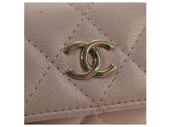 CHANEL Matelasse Chain Shoulder Pouch Caviar Skin Pink Gold Tone CC Auth 196186V Rosa - vista 17