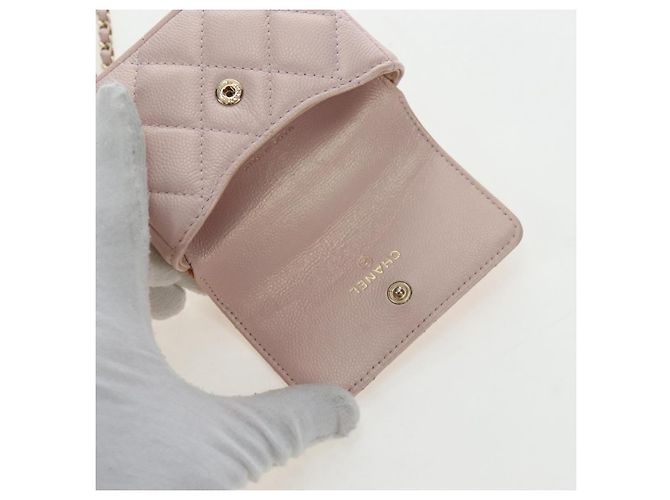 CHANEL Matelasse Chain Shoulder Pouch Caviar Skin Pink Gold Tone CC Auth 196186V Rosa - vista 18