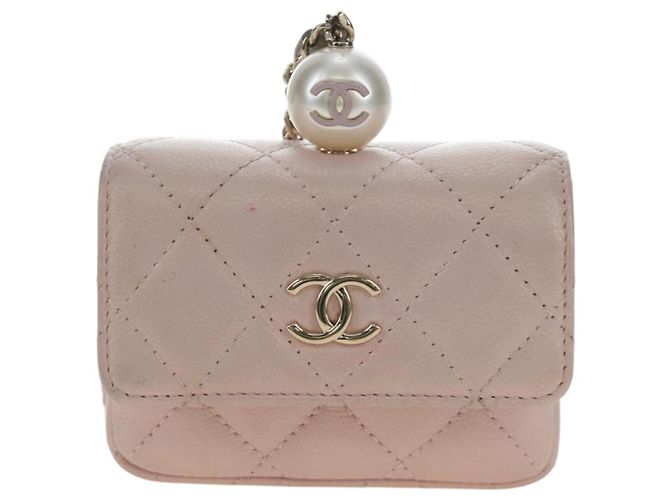 CHANEL Matelasse Chain Shoulder Pouch Caviar Skin Pink Gold Tone CC Auth 196186V Rosa - vista 2