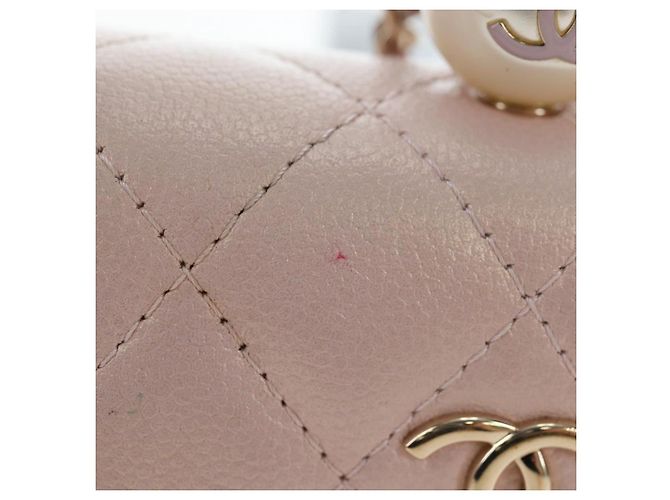 CHANEL Matelasse Chain Shoulder Pouch Caviar Skin Pink Gold Tone CC Auth 196186V Rosa - vista 3