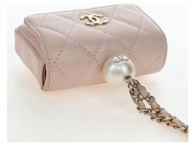 CHANEL Matelasse Chain Shoulder Pouch Caviar Skin Pink Gold Tone CC Auth 196186V Rosa - vista 7