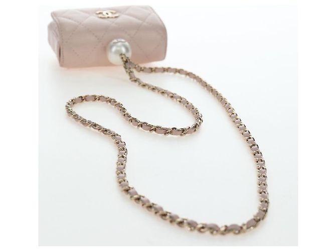 CHANEL Matelasse Chain Shoulder Pouch Caviar Skin Pink Gold Tone CC Auth 196186V Rosa - vista 8