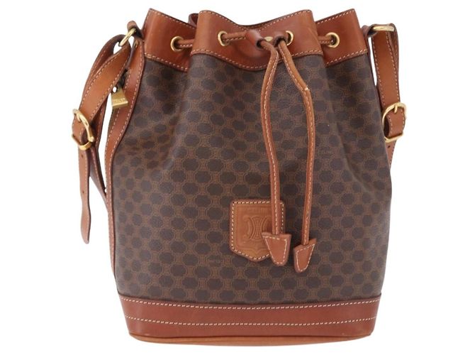 Céline Borsa a tracolla CELINE Macadam Canvas PVC Leather Brown Gold Auth 195708 Marrone D'oro - vista 2