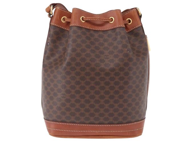 Céline Borsa a tracolla CELINE Macadam Canvas PVC Leather Brown Gold Auth 195708 Marrone D'oro - vista 3