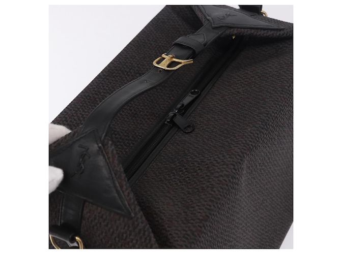 SAINT LAURENT Borsa a mano Vanity Canvas 2way Black Gold Auth ka5684 Nero D'oro - vista 6