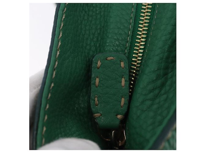 FENDI Tote Bag Leder Grün Gold Silber Auth 195755V Golden - Ansicht 15