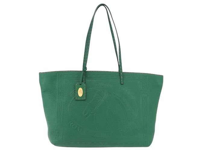 FENDI Tote Bag Leder Grün Gold Silber Auth 195755V Golden - Ansicht 2