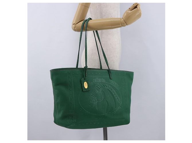 FENDI Tote Bag Leder Grün Gold Silber Auth 195755V Golden - Ansicht 23