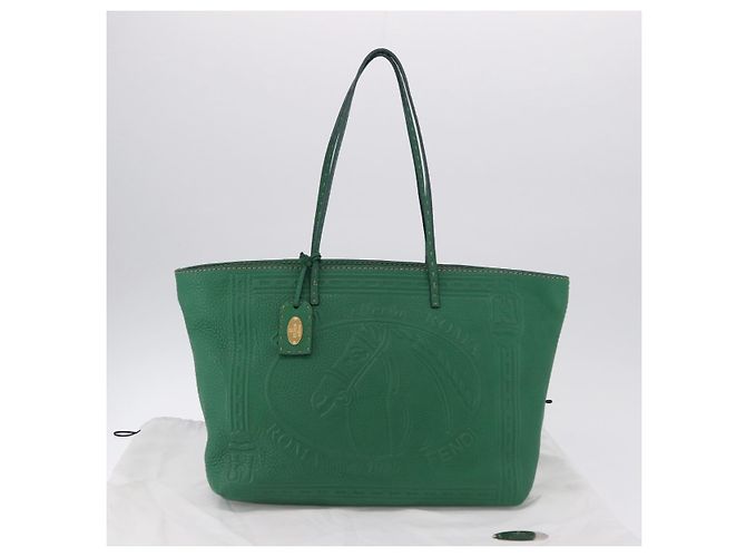 FENDI Tote Bag Leder Grün Gold Silber Auth 195755V Golden - Ansicht 24