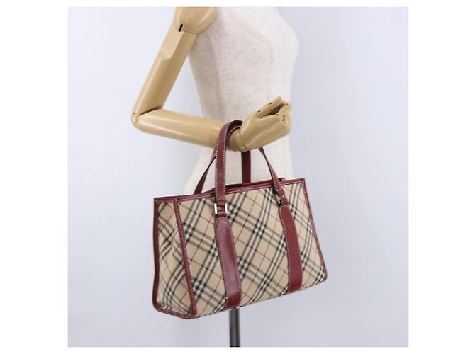 Borsa a mano BURBERRY Nova Check Blue Label in tela beige e argento Auth 195703 - vista 20