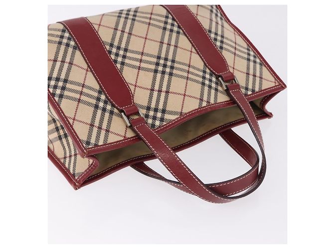 Borsa a mano BURBERRY Nova Check Blue Label in tela beige e argento Auth 195703 - vista 7