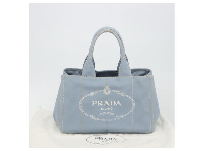 Borsa a Mano PRADA Canapa MM Canvas Azzurro Oro Auth 195671A D'oro Blu chiaro - vista 12