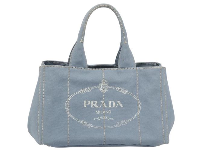 Borsa a Mano PRADA Canapa MM Canvas Azzurro Oro Auth 195671A D'oro Blu chiaro - vista 13