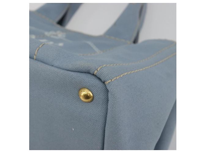 Borsa a Mano PRADA Canapa MM Canvas Azzurro Oro Auth 195671A D'oro Blu chiaro - vista 14