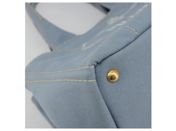Borsa a Mano PRADA Canapa MM Canvas Azzurro Oro Auth 195671A D'oro Blu chiaro - vista 15